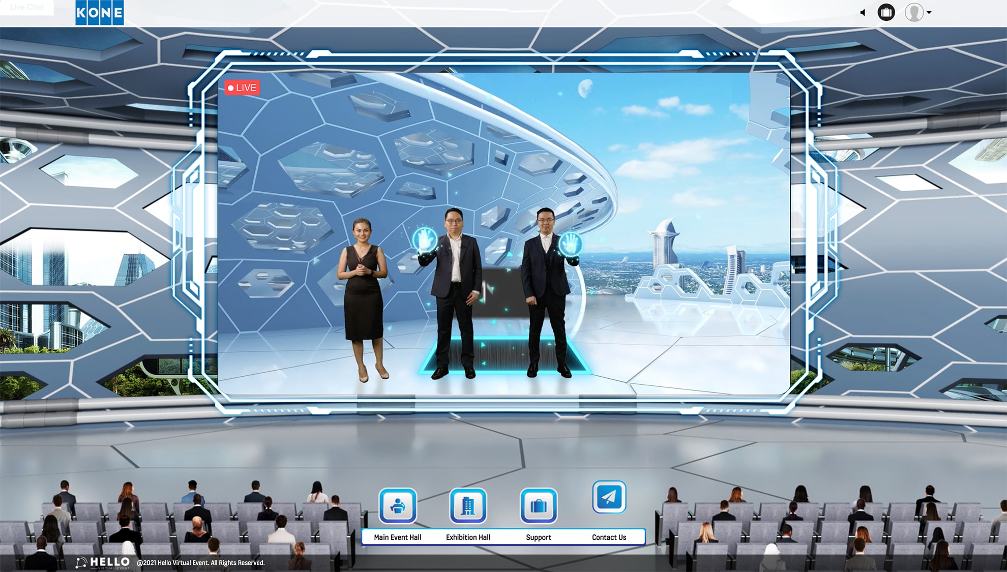 KONE's virtual product launch features a virtual lobby to connect with event attendees like the traditional trade shows.