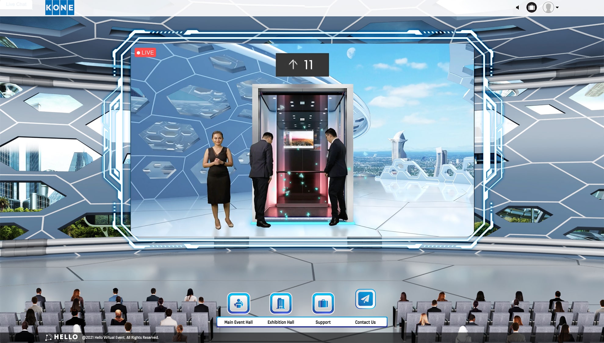KONE's virtual product launch features a virtual lobby to connect with event attendees like the traditional trade shows.